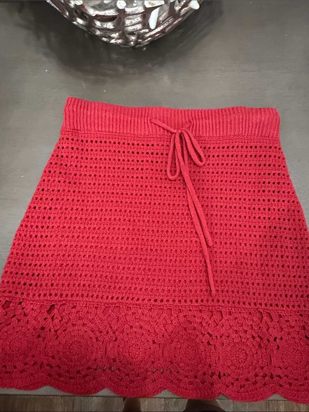 Universal Thread Red Crochet Drawstring Mini Skirt Like New